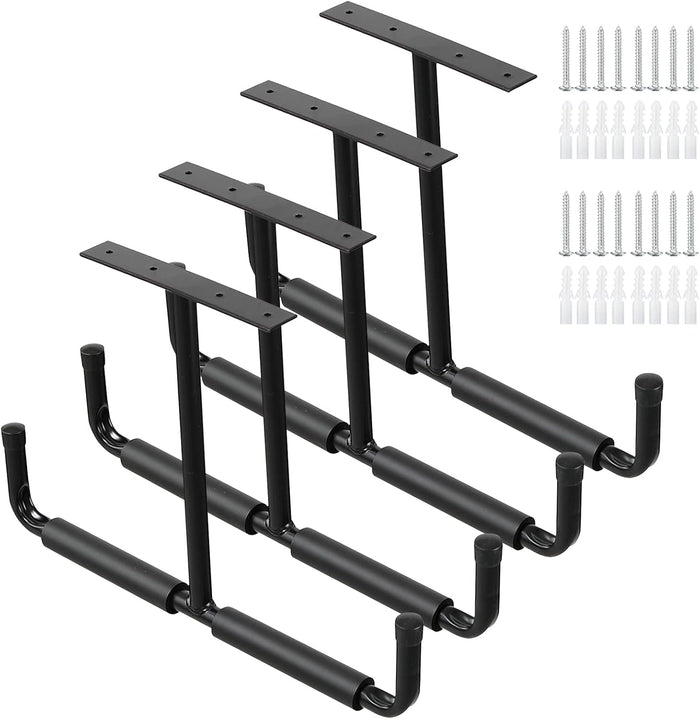 Overhead Garage Storage Hooks, Heavy Duty Ceiling Mount Rack, 4 Pack Black