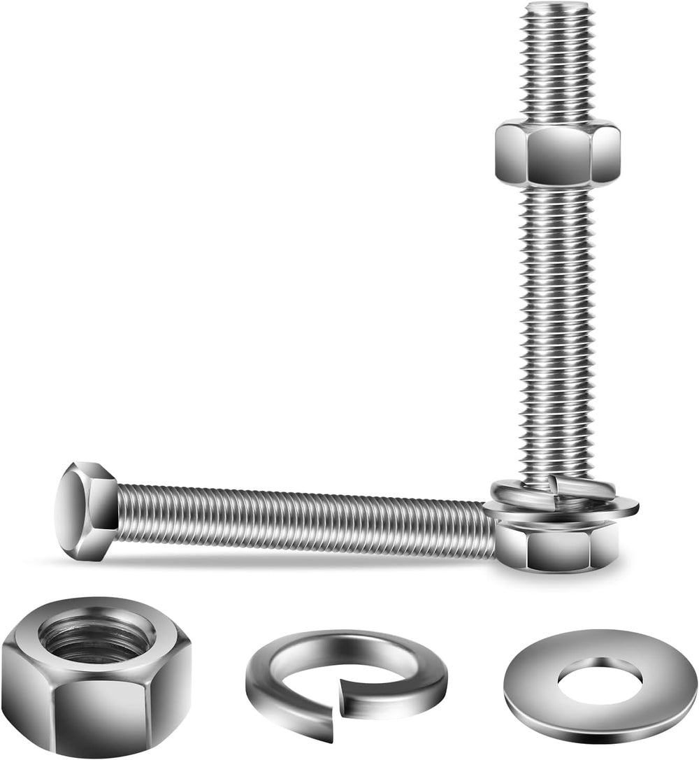 3/8-16 x 6" Hex Head Screw Bolt, Flat & Lock Washers, Fully Threaded...
