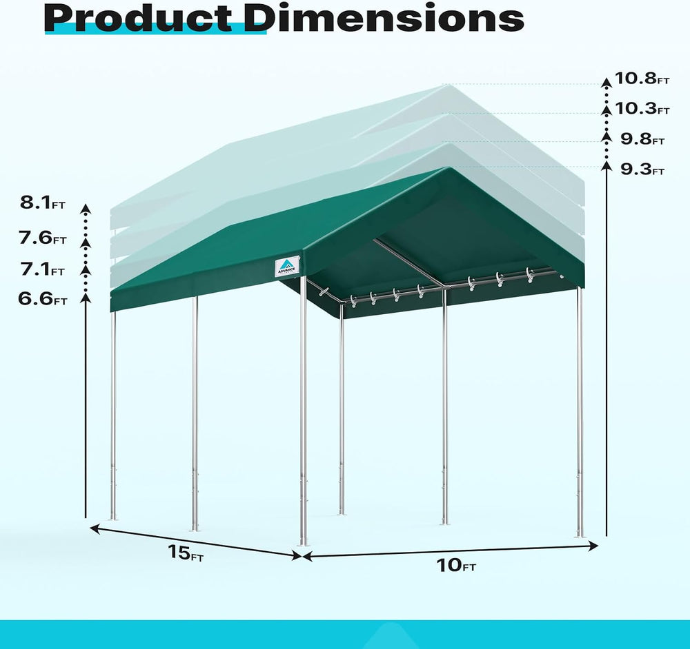 ADVANCE OUTDOOR 10x15 ft Heavy Duty Carport Potable Car Canopy Garage Party T...