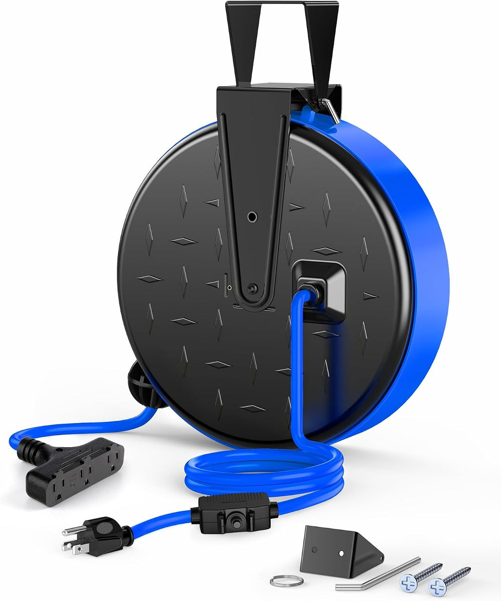 DEWENWILS 30FT Extension Cord Reel, 16/3 Gauge SJTW Power Cord, Retractable
