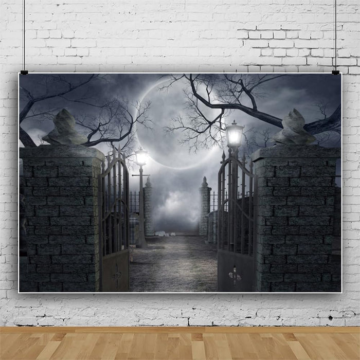 10x8ft Halloween Full Moon Cemetery Forest Photo Backdrop Decor