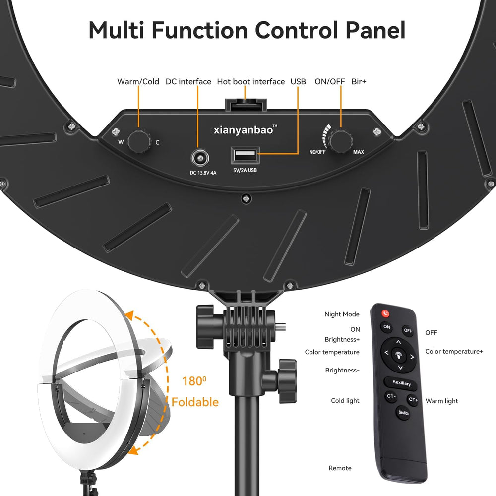 18 Inch Ring Light Kit, 55W6700k Dimmable LED Light, Tripod Stand, Remote Con...