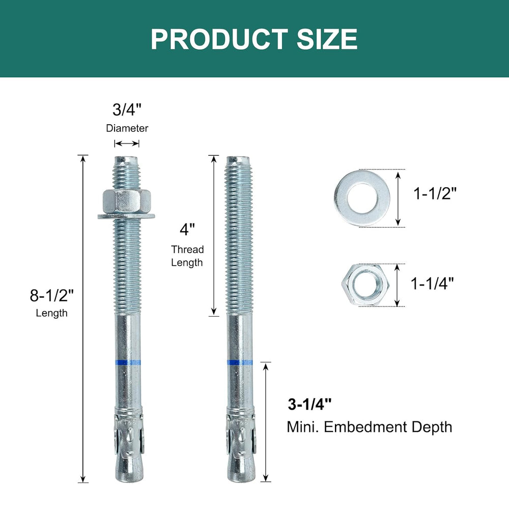 3/4" x 8-1/2" Concrete Anchors (10 Pack) 3/4 inch Wedge Anchors Bol...