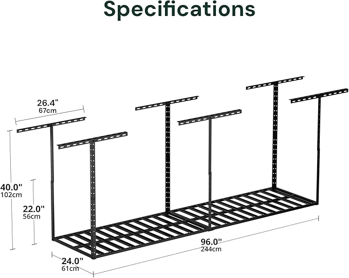 SunsGrove 2x8 Garage Storage Overhead Rack Organization, Adjustable Ceiling