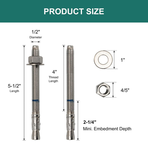 1/2" x 5-1/2" concrete anchors (12 pack) 1/2 shown in use