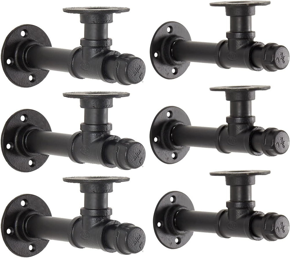 Industrial T Pipe Shelf Brackets for 6-12 in Depth Wood,6.7In 6 Pack