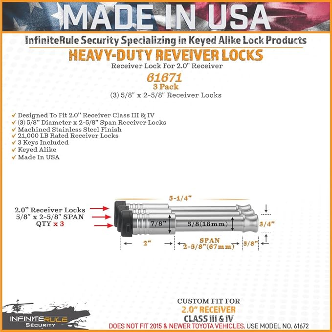 61671 | 3 Pack, Keyed Alike, Receiver Locks