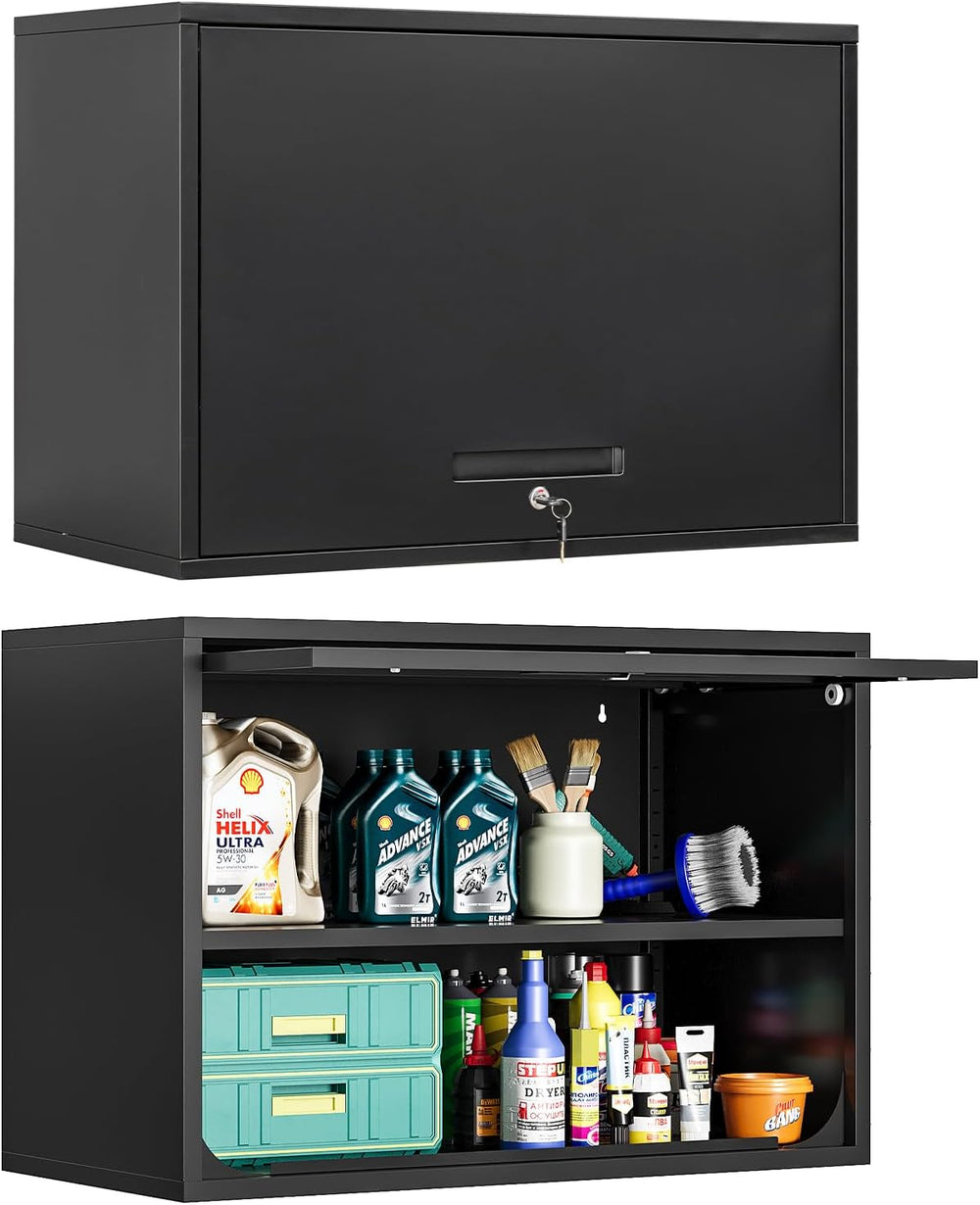 MIIIKO Wall Cabinet with Door and Shelf, Wall Mounted Garage Tool Cabinets, L...