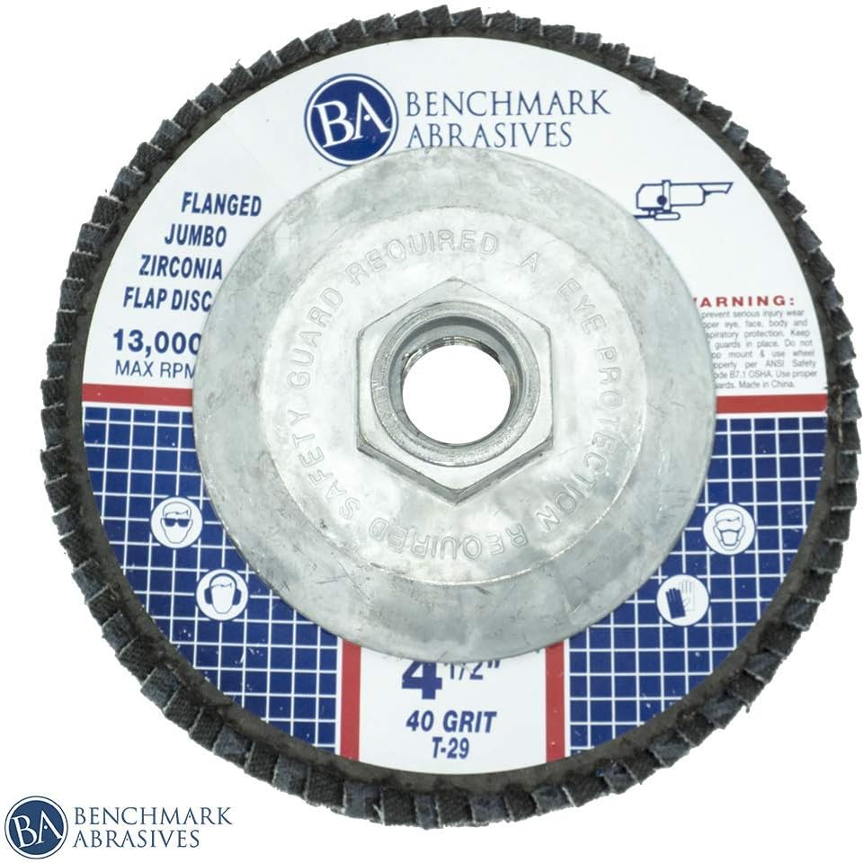Benchmark Abrasives 4.5" x 5/8"-11 Zirconia Type 29 Flap Discs, 40 ...
