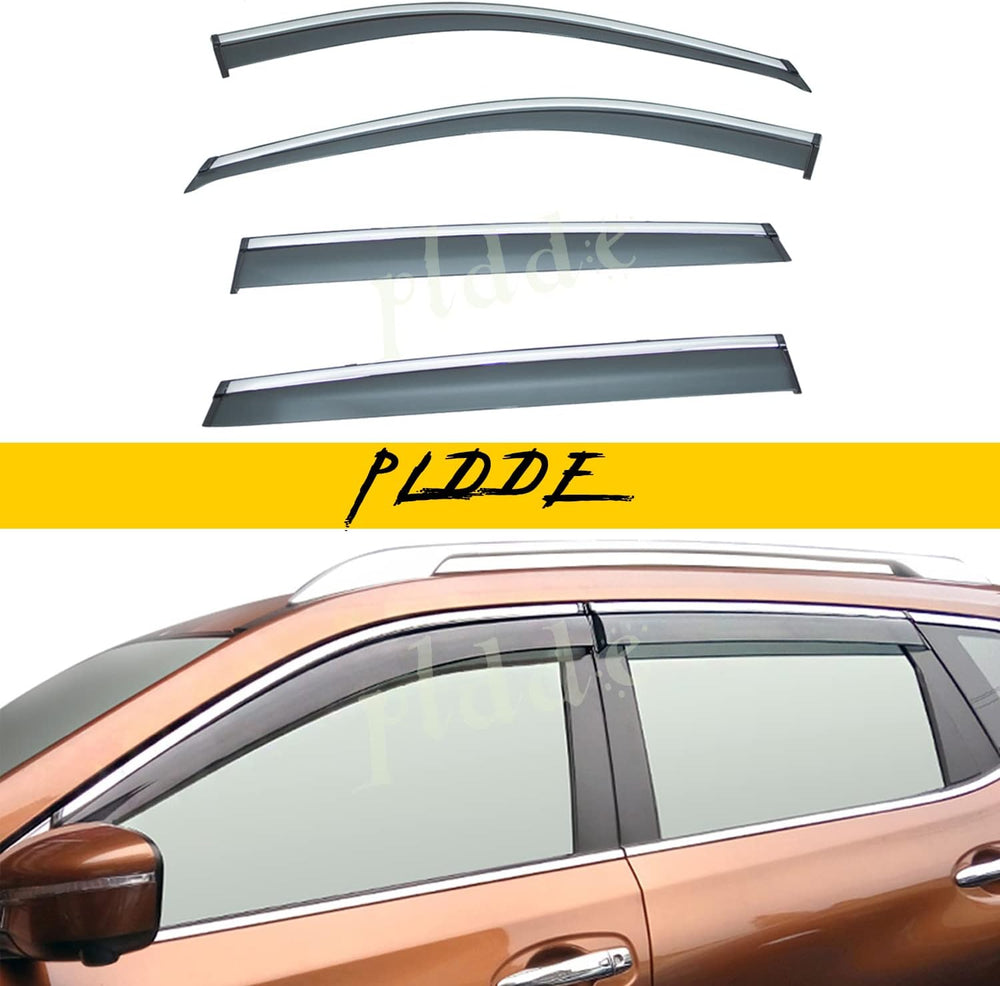 4pcs Smoke Tint with Chrome Trim Outside Mount Tape On/Clip On Style PVC Sun