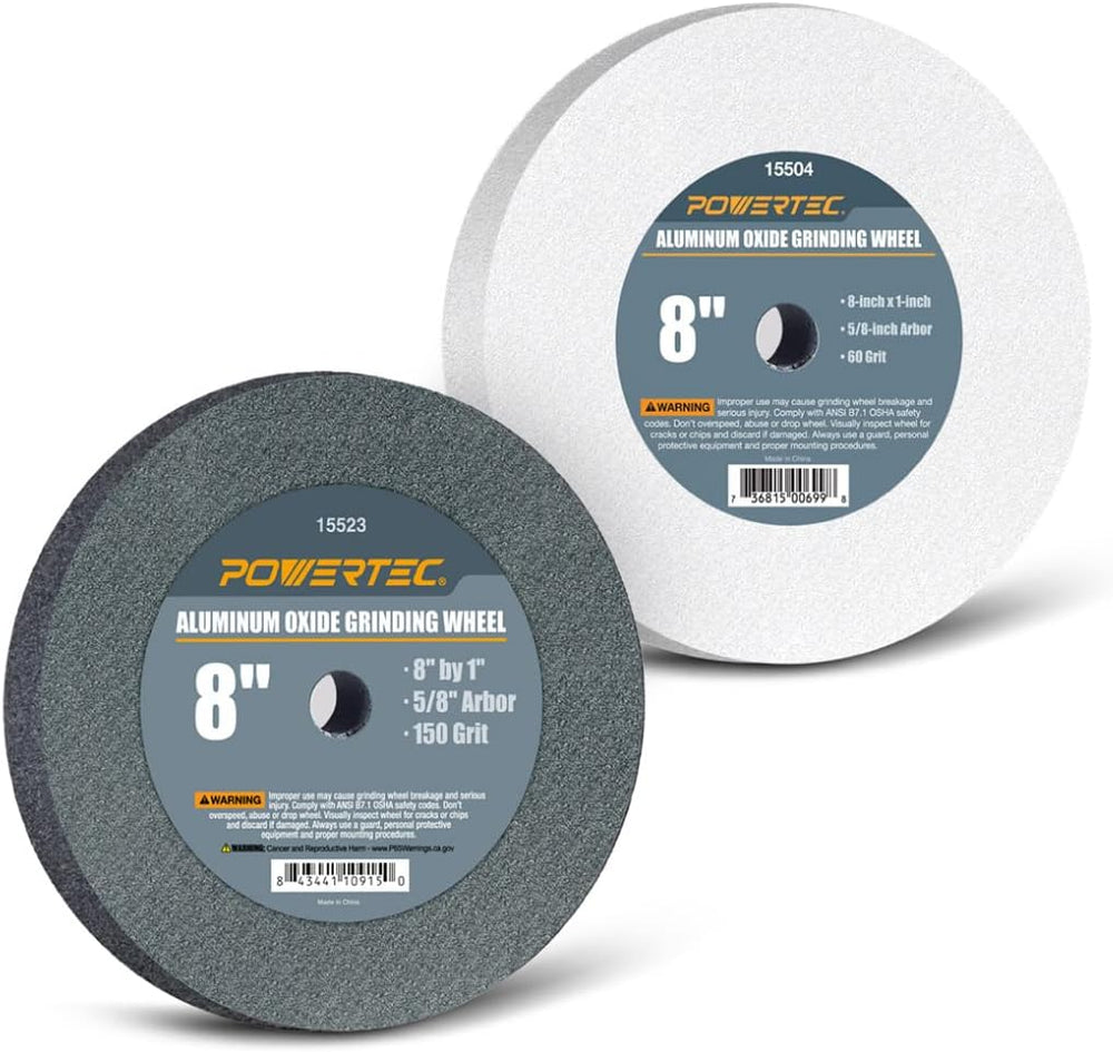 POWERTEC Bench Grinder Wheel 8 Inch 60 & 150 Grit, White Aluminum Oxide G...
