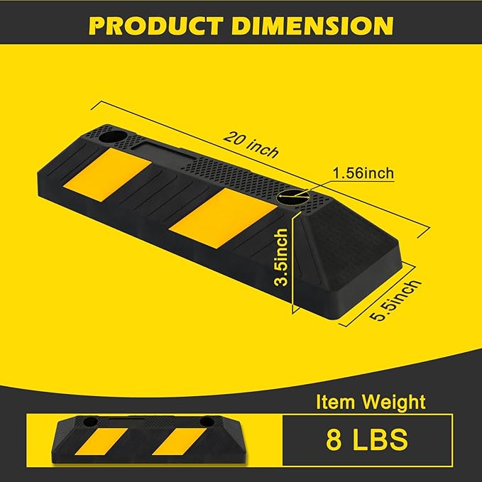 20" Rubber Parking Curb Stop, Car Stopper (4 Pack)