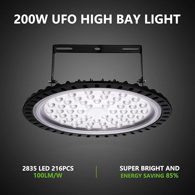 Viugreum 10 Pack 200W UFO LED High Bay Light, 20000LM 6500K Daylight White LED