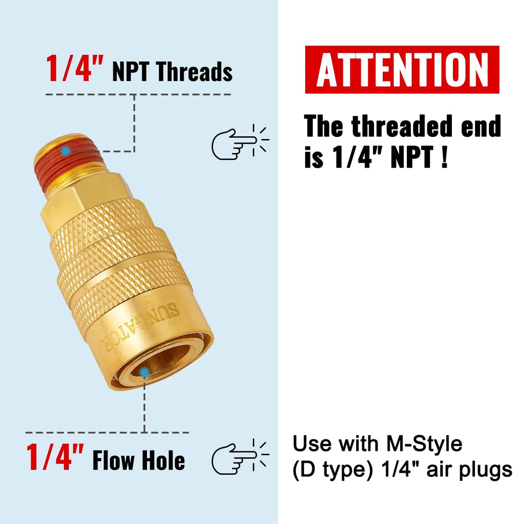 SUNGATOR Brass 1/4" Male Air Hose fitting, 10-Pack MNTP Industrial Coupler
