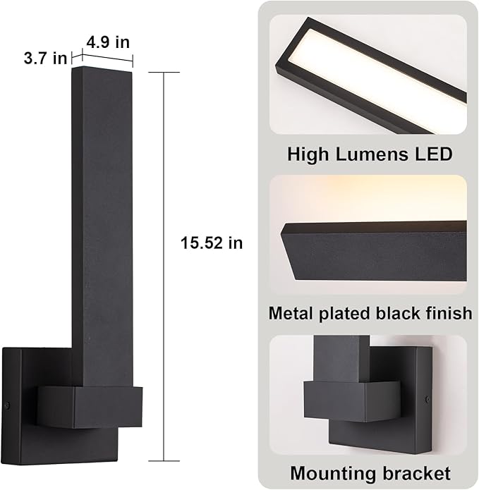 Modern Outdoor Wall Lights 15.5" LED Exterior Lighting Fixtures Patio Wall