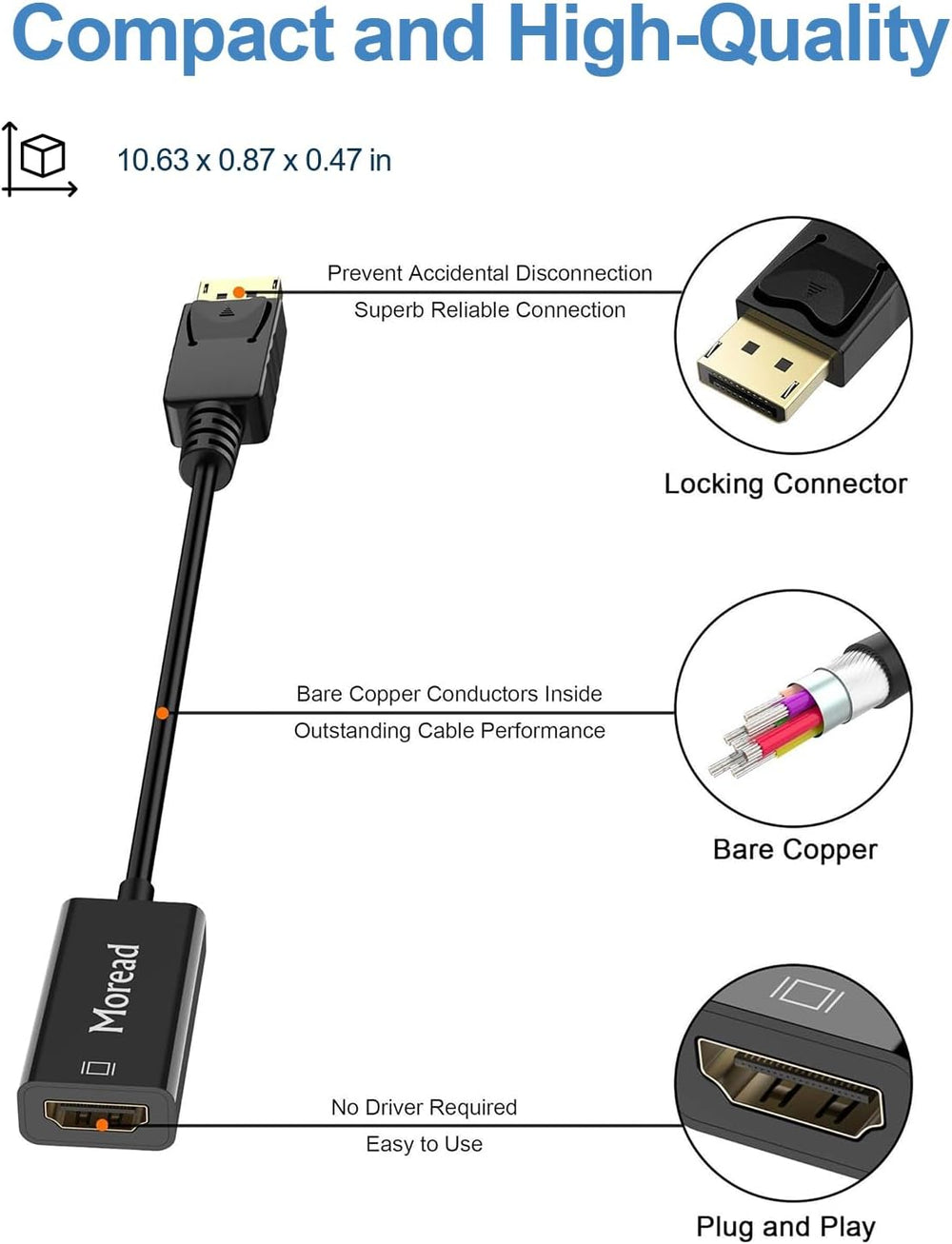 Moread 4K DisplayPort to HDMI Adapter, 5 Pack, Male to Female, Black