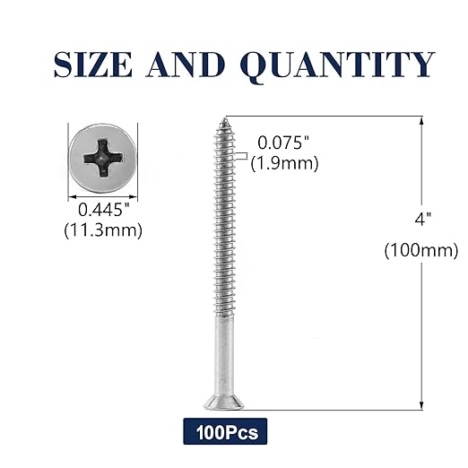 #14 x 4" Wood Screw 100Pcs 18-8 Stainless Steel Screws Flat Head Phillip...