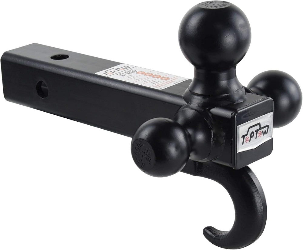 TOPTOW 64181 Trailer Receiver Hitch Tri Ball Mount with Hook Black Balls Fits...