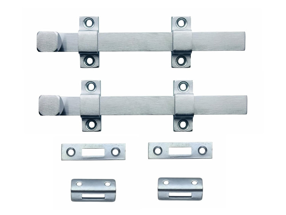 QCAA Heavy Duty Surface Bolt, Steel, 8", Brushed Chrome Finish, 2 Pack, ...