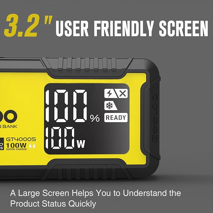 GOOLOO GT4000S Jump Starter 4000A Car Jumper Starter, 100W Fast-Charging