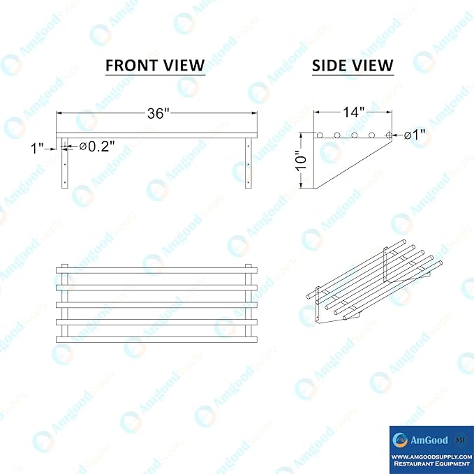AmGood 14 in. x 36 in. NSF Stainless Steel Tubular Wall Shelf | Heavy-Duty
