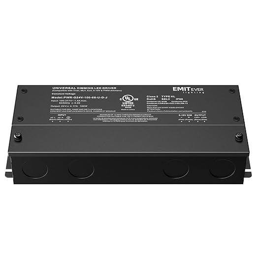 EMITEVER Dimmable Led Driver, 100W AC 100V-277V to DC 24V Transformer, 5-in-1