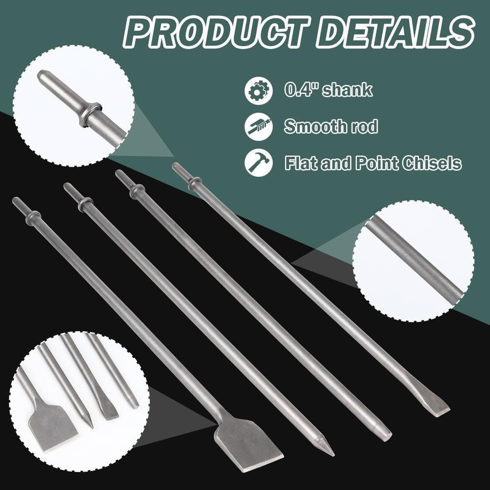 4Pcs Air Hammer Chisel Bits, 17.7 Inch Long Air Flat Chisels, Pneumatic Cold ...