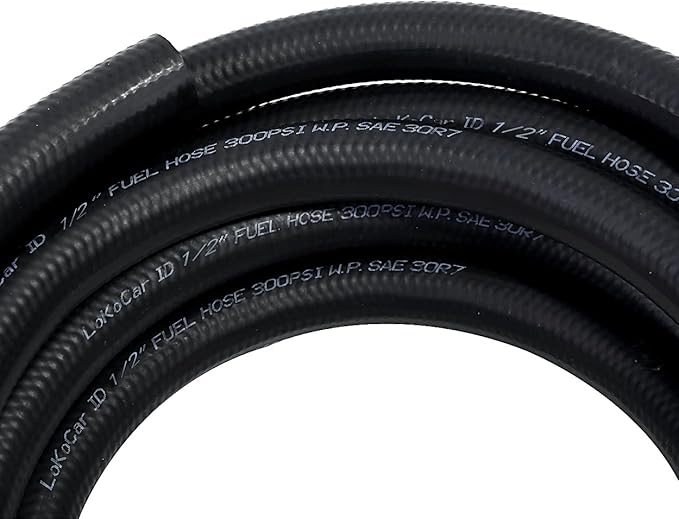 LokoCar Rubber Fuel Hose Line Push Lock 1/2" ID SAE 30R7 NBR 25ft 300PSI...