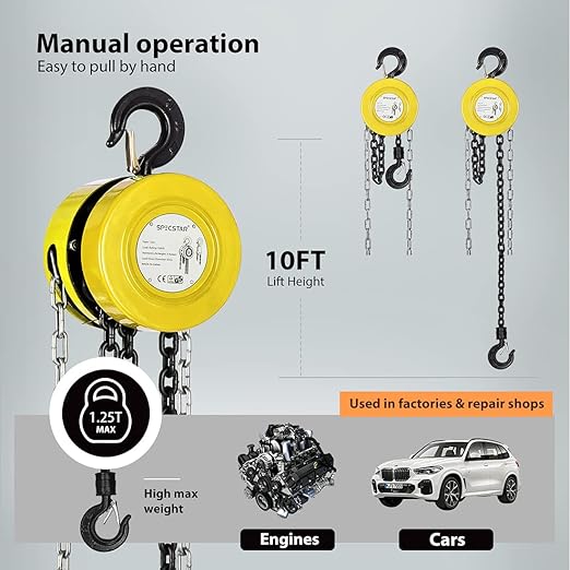 SPECSTAR Hand Chain Hoist 1 Ton 2200 Lbs Capacity 10 Feet