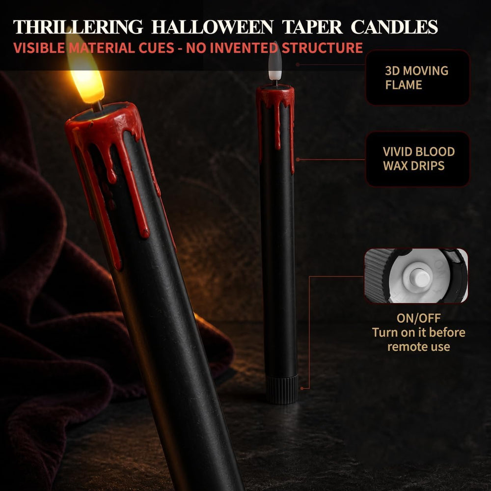 Patiphan Rechargeable Halloween Flameless Taper Candles with Remote, 6 Pcs
