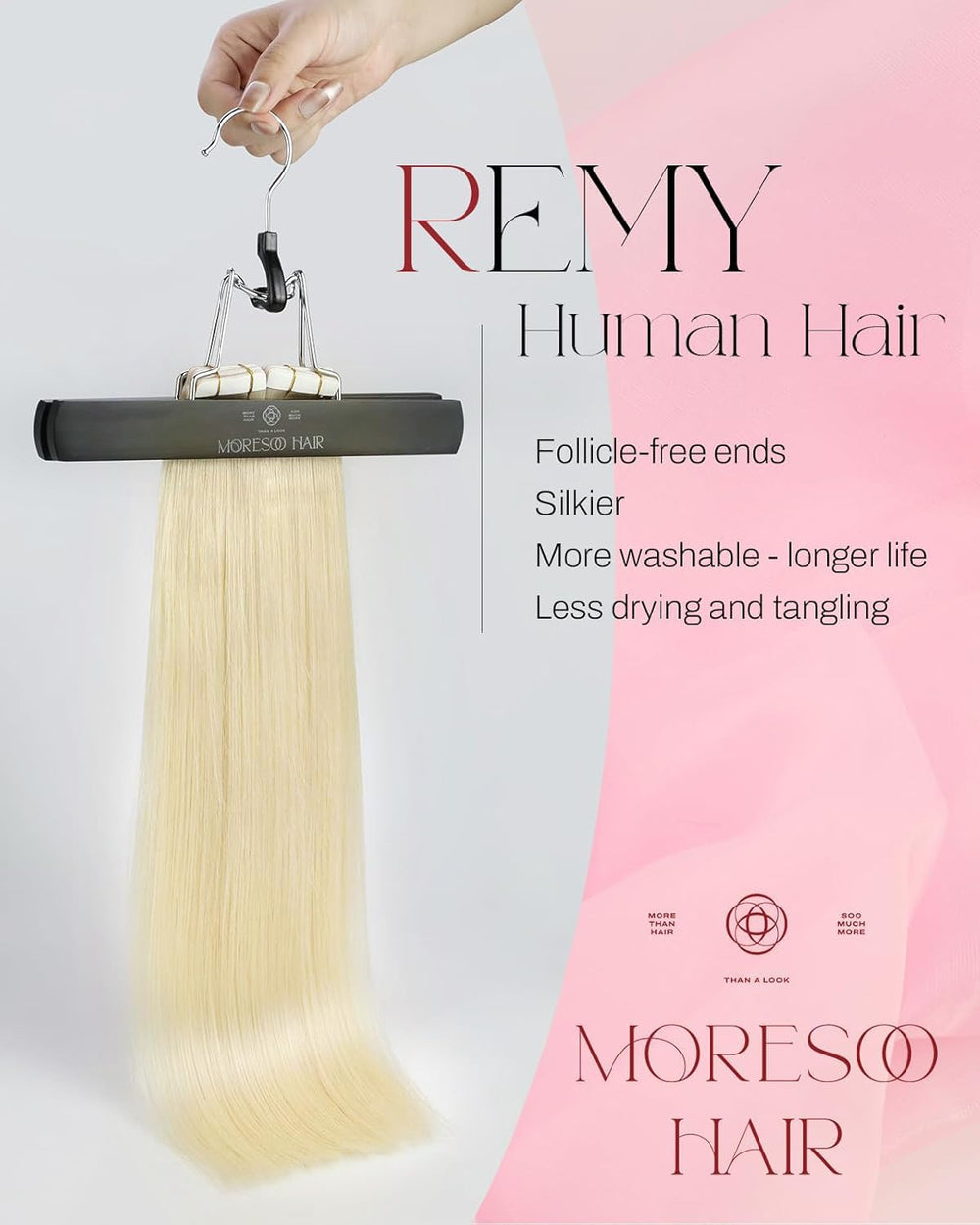 Moresoo Bleach Blonde Invisible Tape Hair Extensions, 24 Inch, 20Pcs, 50g