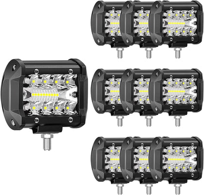 4 Inch 60W LED Light Pods 12V Triple Row Driving Fog Lamp Spot Flood Combo LED Work Light Pods for Truck Off Road Jeep SUV ATV UTV Pickup Golf Cart Boat, White Beam 10PCS
