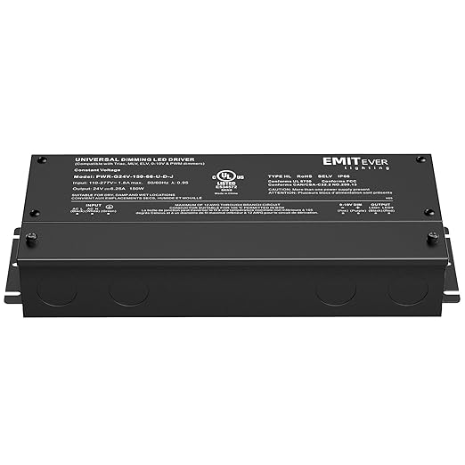 EMITEVER Dimmable Led Driver, 150W AC 110V-277V to DC 24V Transformer, 5-in-1