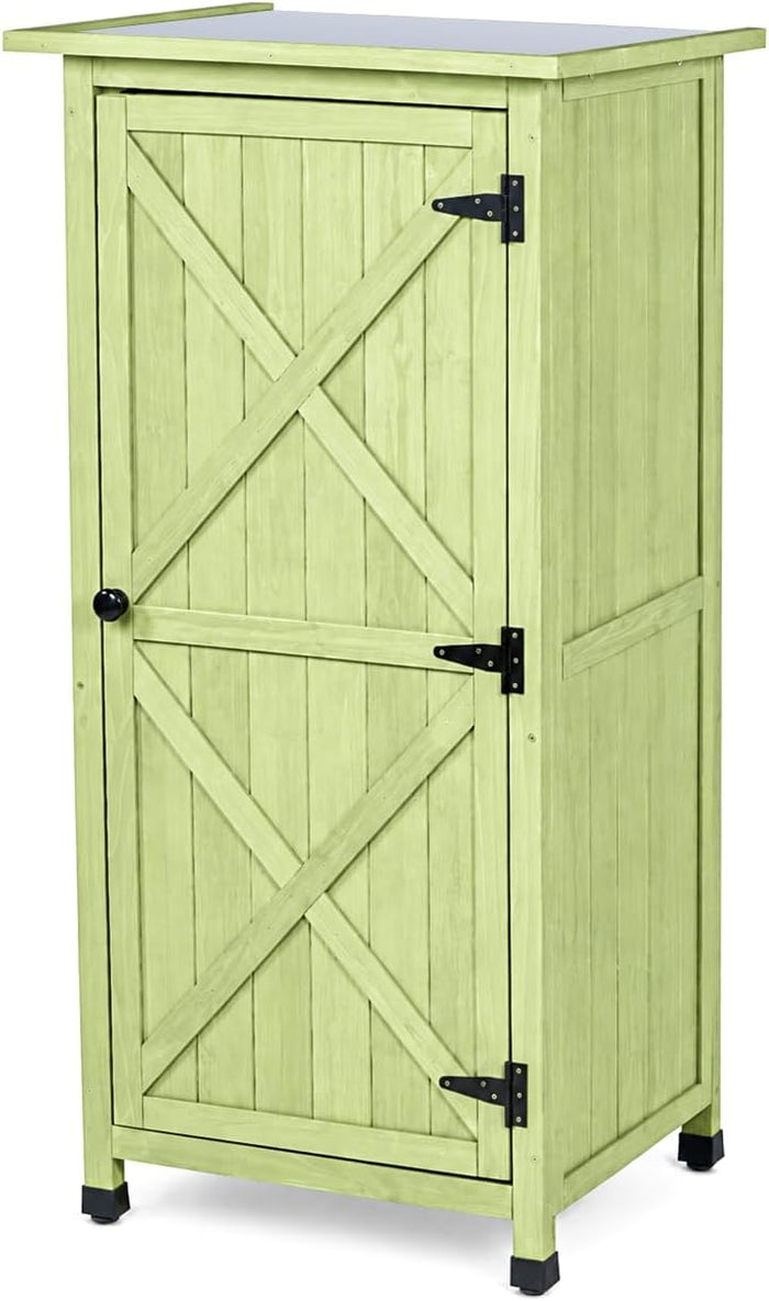 Wooden Outdoor Storage Cabinet, Vertical Garden Tool Shed with Waterproof Metal Roof & 2 Adjustable Shelves Ideal for Yard, Patio, Deck and Porch (Green, 20" x 24" x 48")