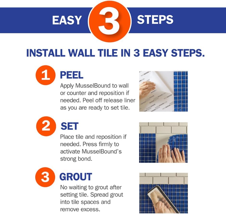 MusselBound® Adhesive Tile Mat with Spacers - a Strong Double-Sided Adhesive ...