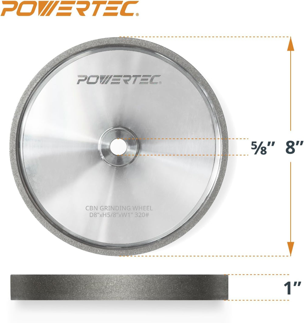 POWERTEC CBN Grinding Wheel 8 Inch 320 Grit, Bench Grinder Wheel for Sharpeni...