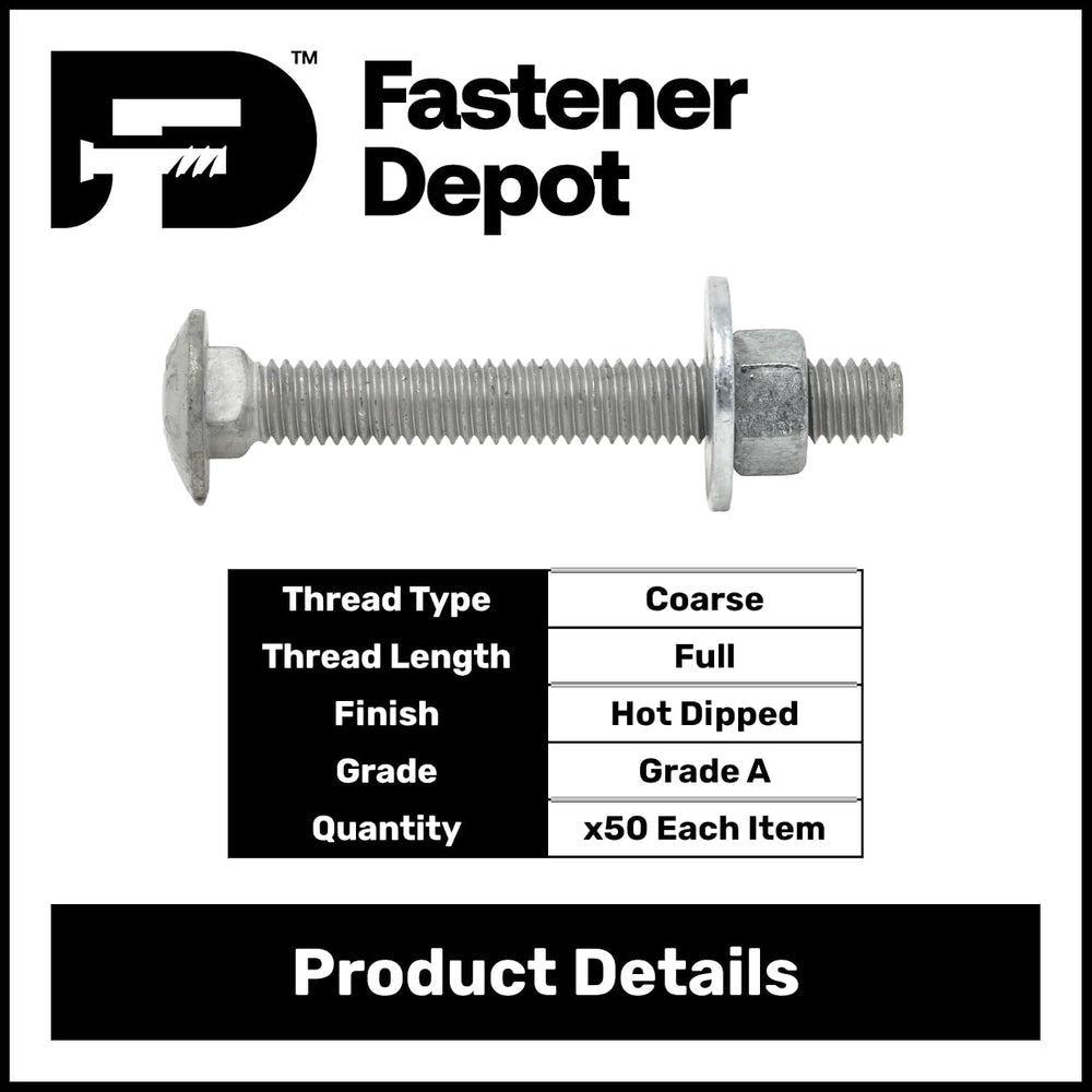 5/16"-18 x 4 Hot Dipped Galvanized Carriage Bolt Kit w/Nuts & Flat W...