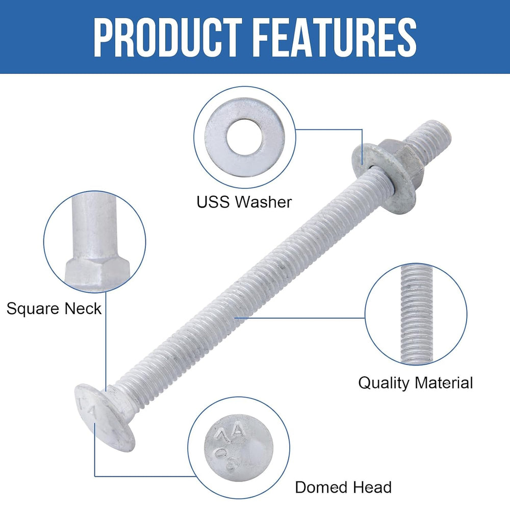 5/16" x 6" Carriage Bolts (50 PCS), Hot Dip Galvanized, Heavy Duty ...