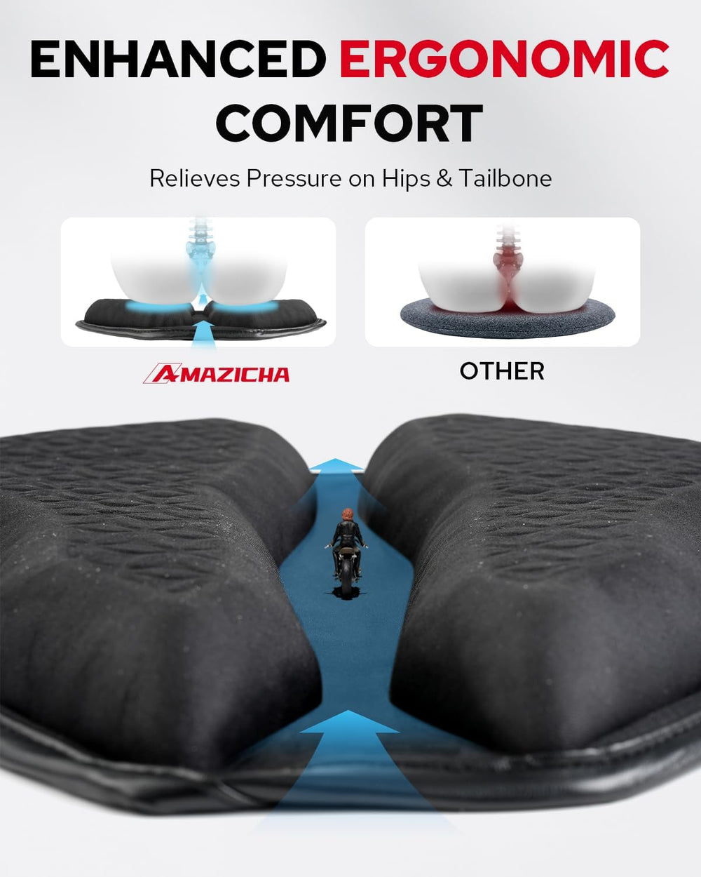 Amazicha Motorcycle Seat Cushion with Sunshade Cover, Motorcycle Gel Seat Pad...