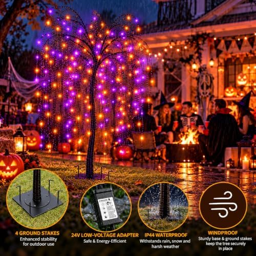LIGHTSHARE 7 Feet Halloween Willow Tree, 256 LED Lights for Home, Festival, N...