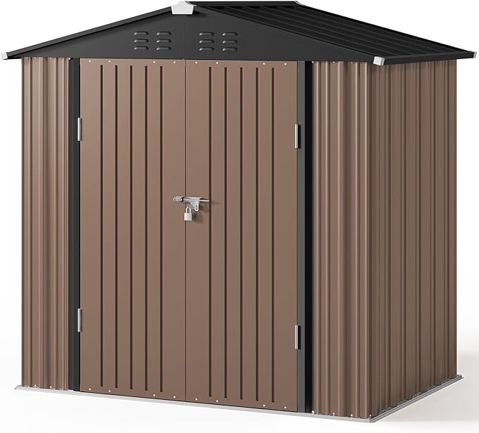 Gizoon Outdoor Storage Shed 6 x 4 FT, Galvanized Metal Garden Shed