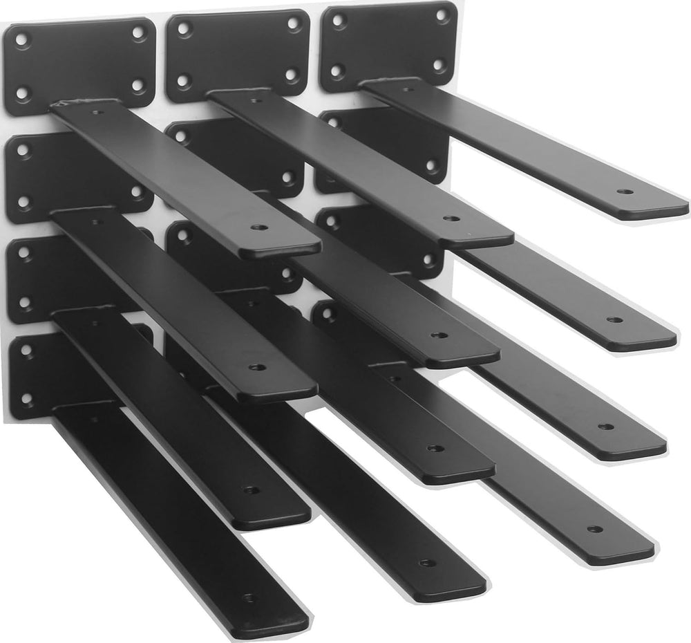 12 Pack - 10 inch Black Hidden L Shelf Bracket (1/5 Inch Thicked) Iron Floati...