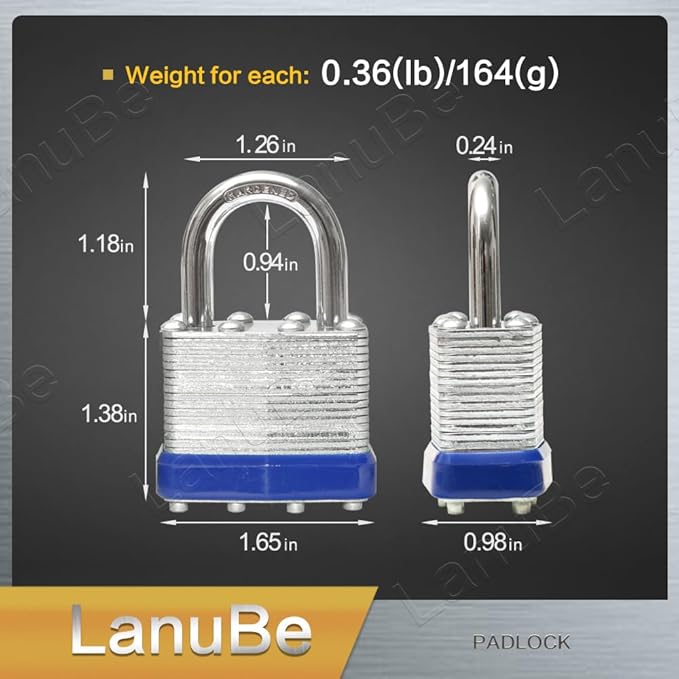 LanuBe Lock Laminated keyed Padlock, keyed Alike Locks, Normal Shackle (60 Pack)