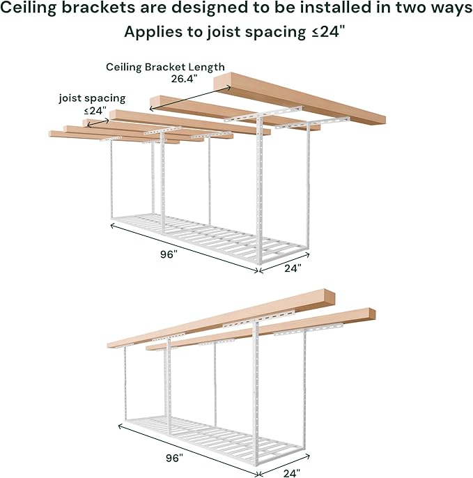 SunsGrove 2x8 Garage Storage Overhead Rack Organization, Adjustable Ceiling