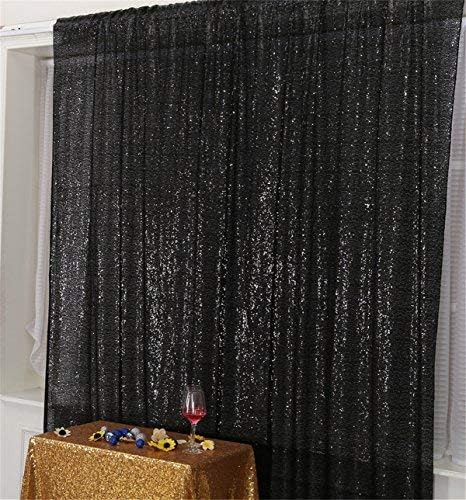 Eternal Beauty Black Sequin Backdrop, 7x7 Ft Halloween Glitter Background Cur...