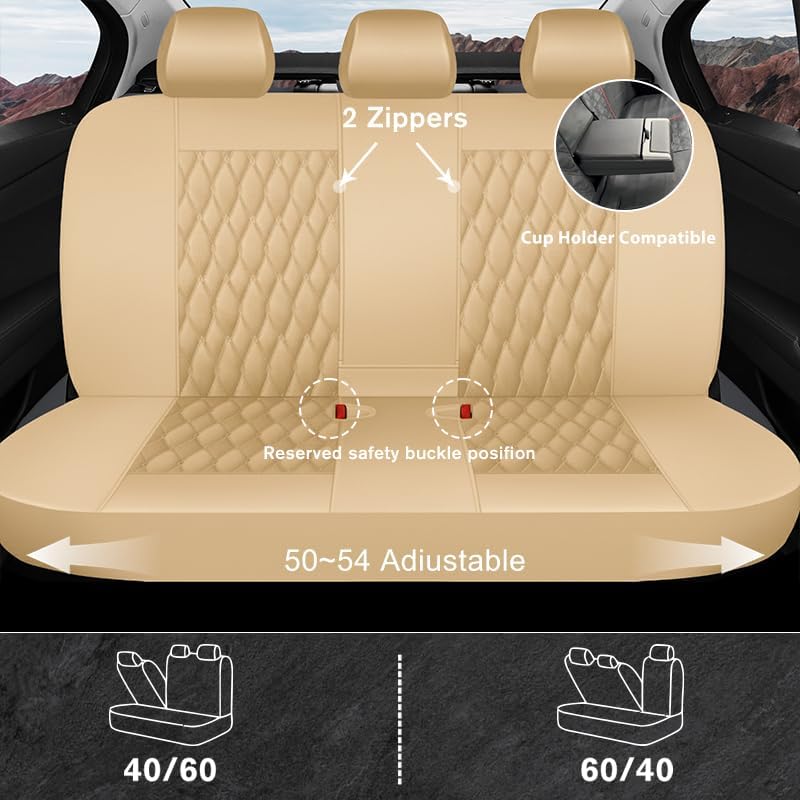 CAROMOP Faux Leather Car Seat Covers Full Set,Luxury and Comfortable Covers f...