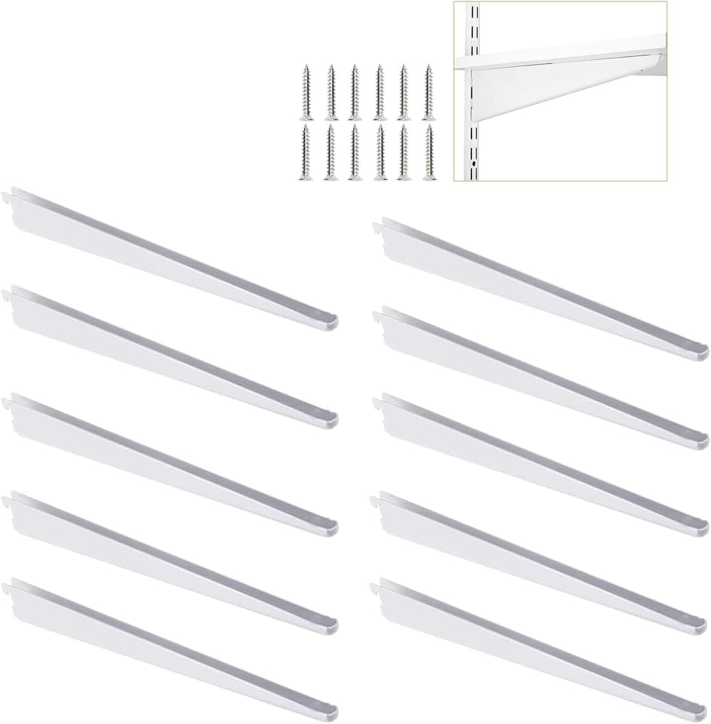 11.5-Inch Adjustable Double-Track Wire Shelf Brackets, 10 Pack, White