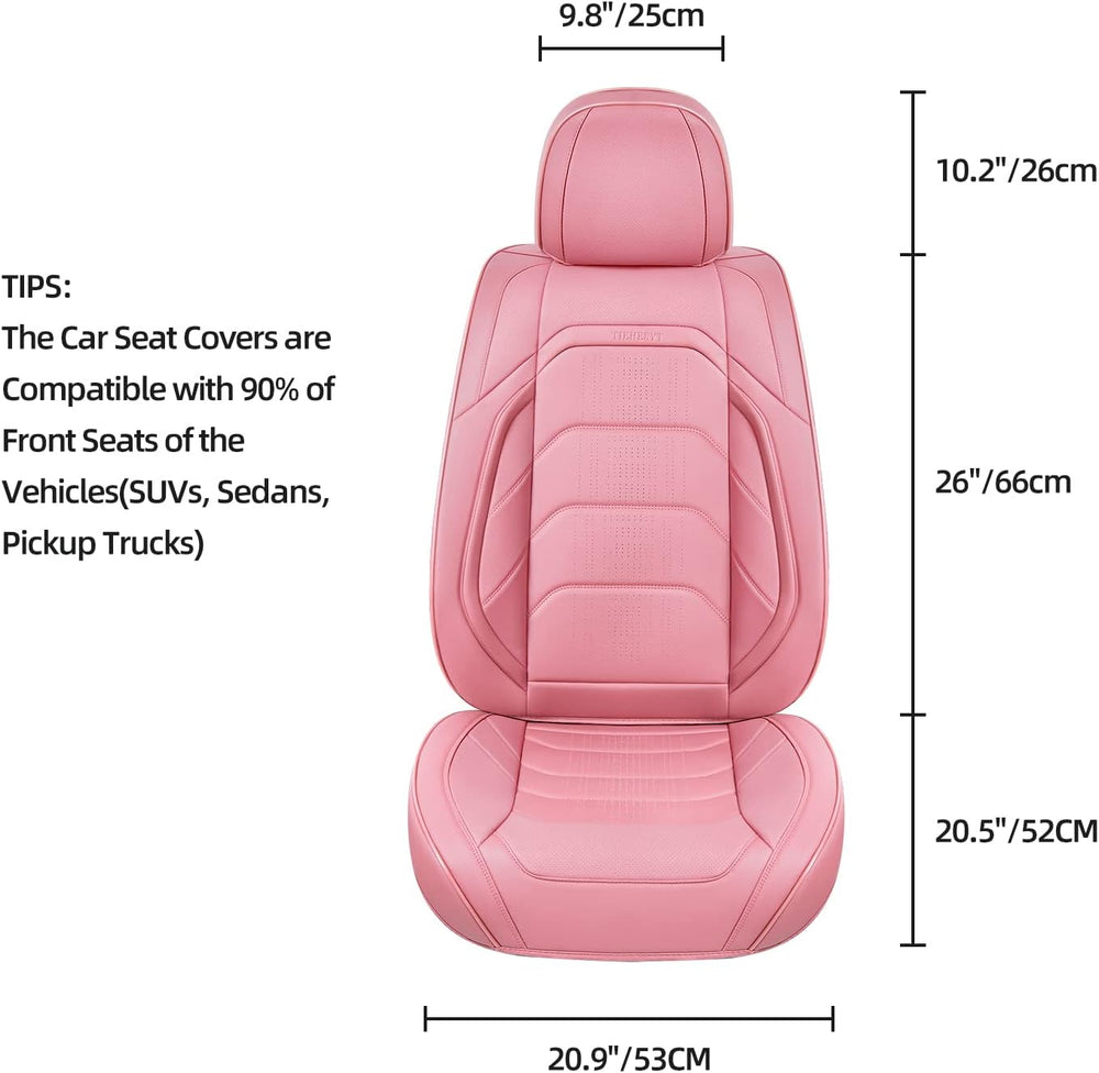 TIEHESYT Pink Car Seat Covers Front Pair, Breathable Leather Automotive Front...