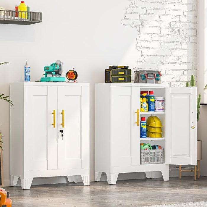 Small Locking Cabinet, Metal Storage Cabinet with Doors and 2 Shelves