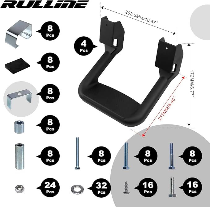 RULLINE Black Powder Coated Truck Side Step Set